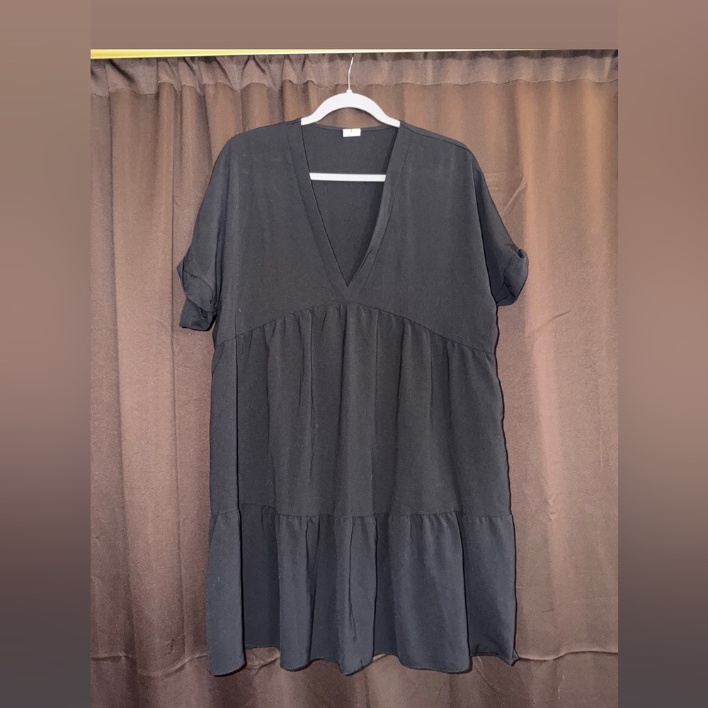Black V-Neck Tiered Dress